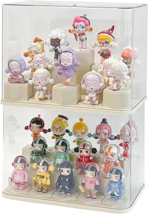 Yesesion Stackable Display Cases for Collectibles Under 8 inches Tall, Plastic Dust-Proof Showcase with 14pcs Cube for Model, Figures, Stone, Toys, Cars, Perfume Stand for Cabinet and Shelf, 2 Pack