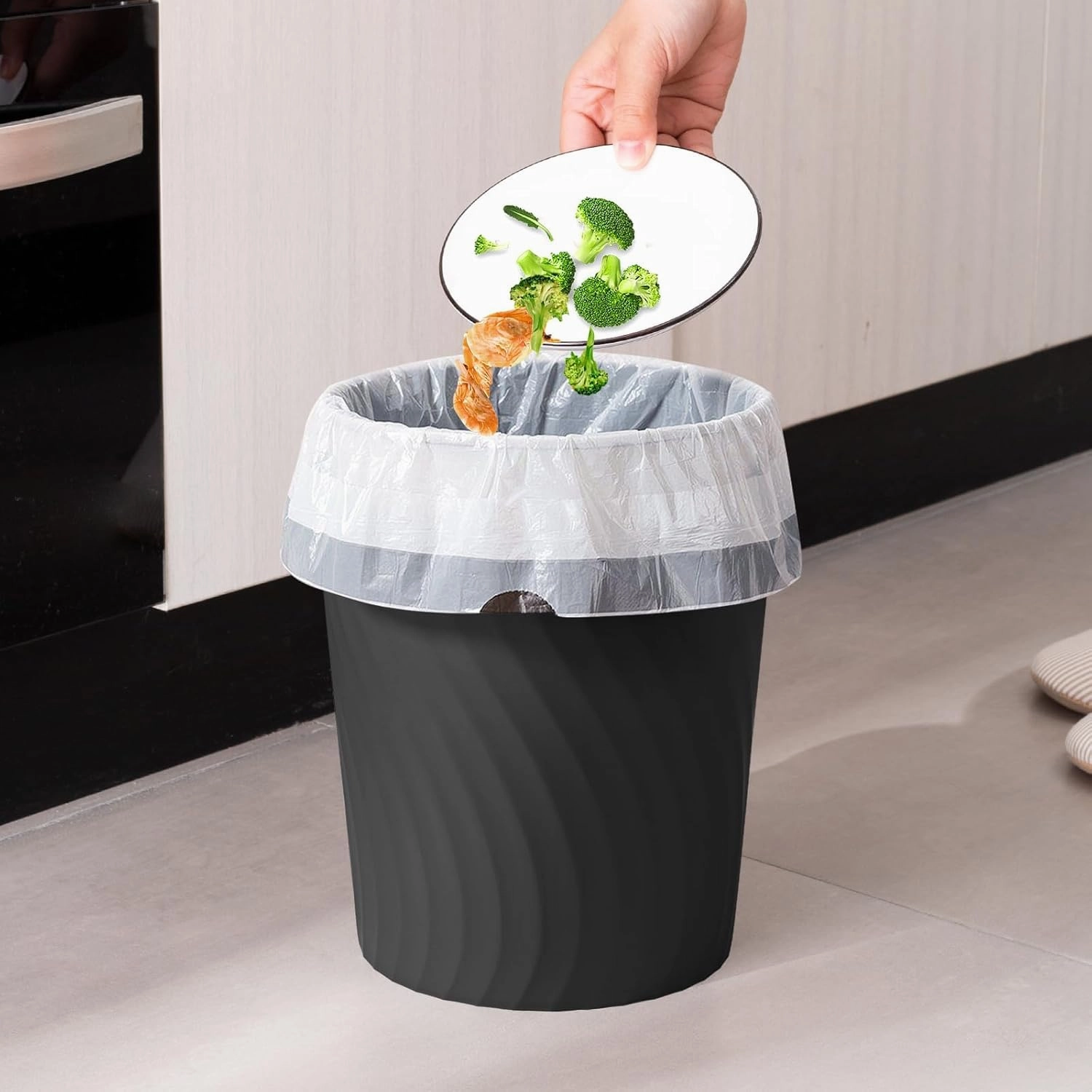 YGJT Small Trash Can, 6 Pack 1.8 Gallons Bathroom Trash Can, Slim Waste Basket, Round Garbage Can, Plastic Trash Bin for Kitchen, Dorm, Bedroom, Office, Living Room, Study, Compact Spaces(Black)
