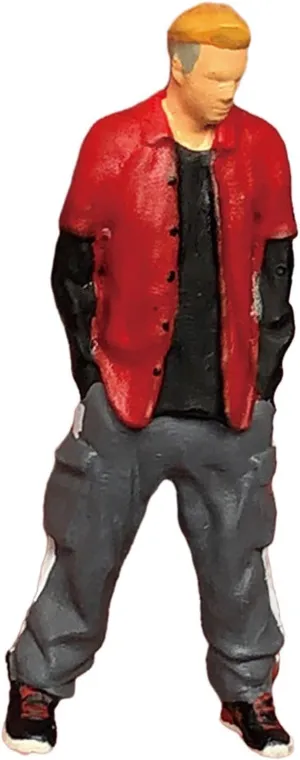 Yiju Miniature People Figurine Set for Train Scene, Black red