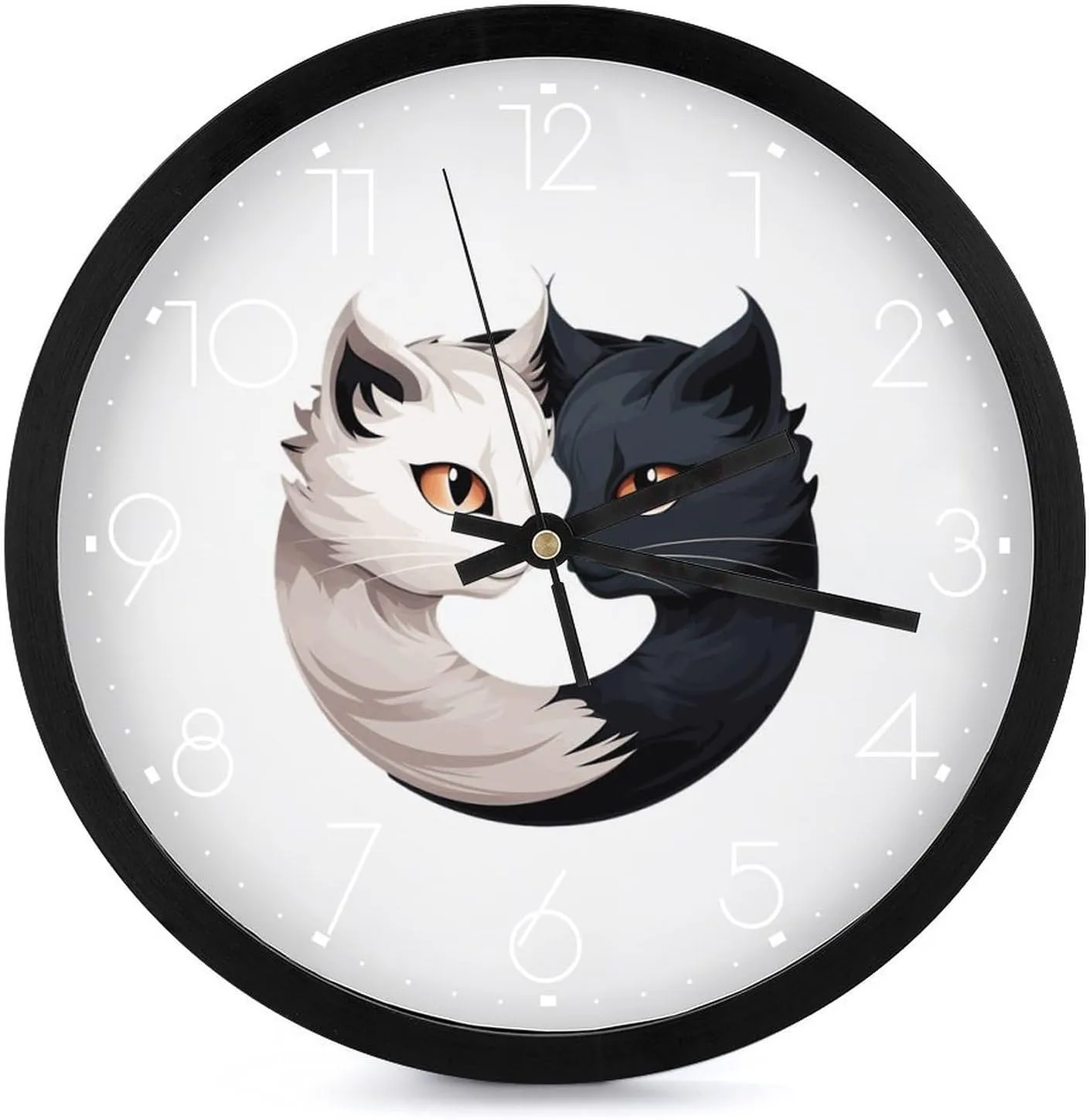 Yin and Yang Cats Funny Wall Clock 10 Inch Silent Non-ticking Battery Operated Decorative Clock for Kitchen Bedroom