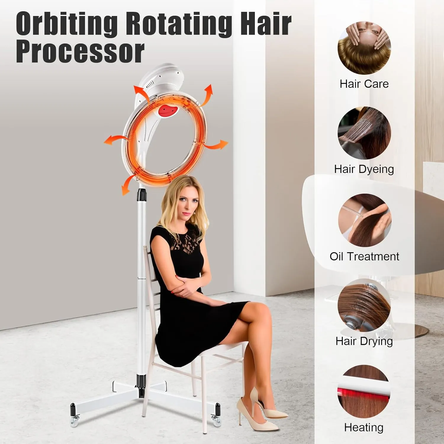 YIYIBYUS Stand Hair Dryer, Professional Orbiting Rotating Hair Processor Hair Dyeing, Oil Treatment, Hair Drying, Heating, Perm Styling for Salon SPA (White)