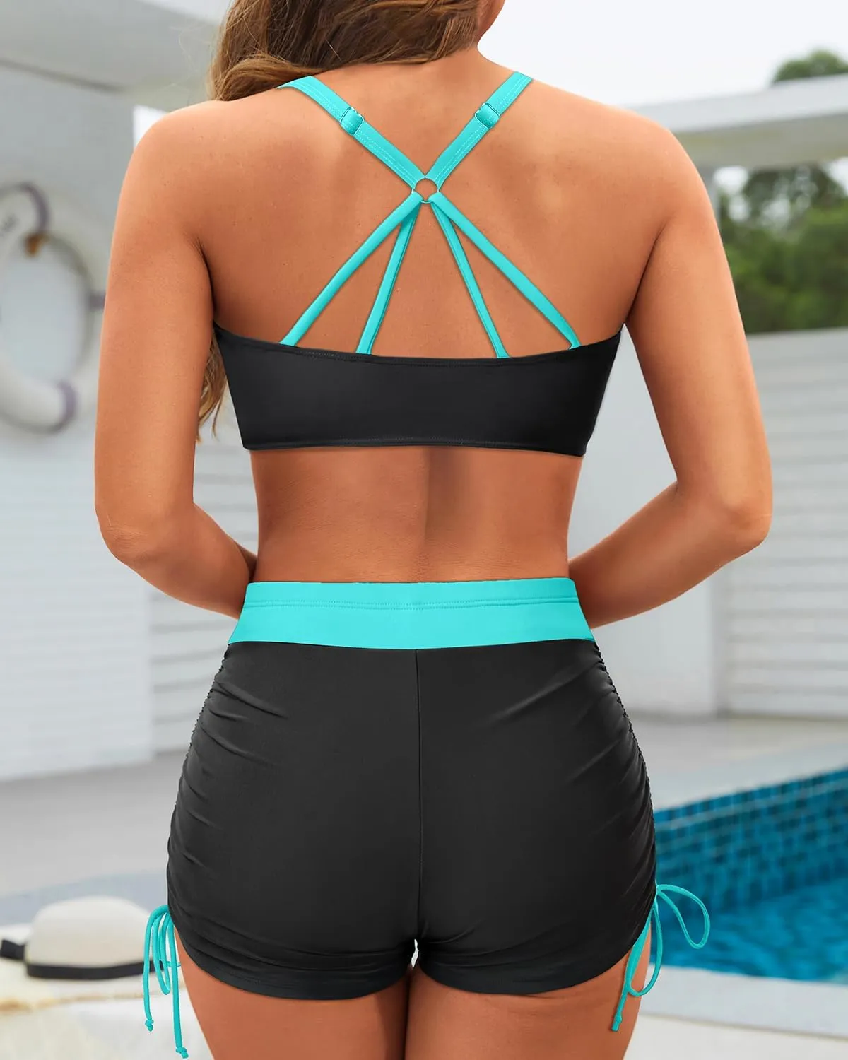 Yonique 3 Piece Tankini Swimsuits for Women Swim Tank Top Bathing Suits with Boy Shorts and Bra Athletic Swimwear