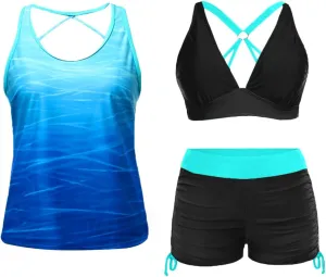 Yonique 3 Piece Tankini Swimsuits for Women Swim Tank Top Bathing Suits with Boy Shorts and Bra Athletic Swimwear
