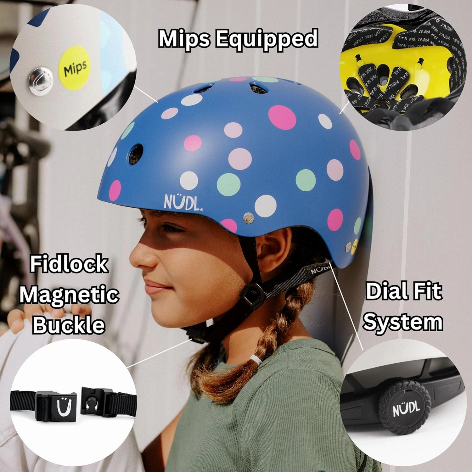 Youth Kids MIPS Bike Helmet for Boys, Girls, Teens & Children Ages 3-16, 11 Vents, No Pinch Fidlock Buckle, for Scooters, E-Bikes, in-Line Skates, Multi Sport, Skateboarding, and Bicycle
