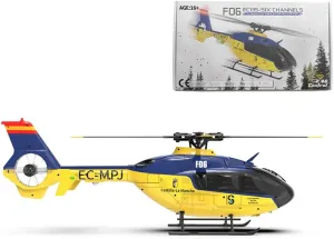 YU Xiang F06 EC-135 RC Helicopter for Adults, 1:36 Brushless 6CH RTF Model with 3D/6G Stabilization, Realistic No-Tail Rotor Design, Ideal for Collectors (RTF Version/Yellow & Blue)