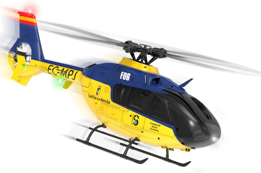 YU Xiang F06 RC Helicopter for Adults, EC-135 1:36 Scale 6CH Brushless Direct Drive, 3D/6G Flight Modes No Tail Rotor Design, Gift for Adults (RTF Version/Yellow & Blue)