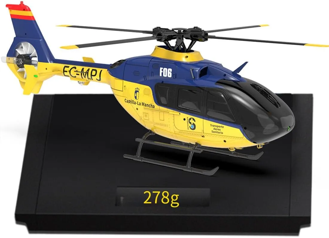 YU Xiang F06 RC Helicopter for Adults, EC-135 1:36 Scale 6CH Brushless Direct Drive, 3D/6G Flight Modes No Tail Rotor Design, Gift for Adults (RTF Version/Yellow & Blue)