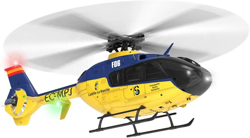YU Xiang F06 RC Helicopter for Adults, EC-135 1:36 Scale 6CH Brushless Direct Drive, 3D/6G Flight Modes No Tail Rotor Design, Gift for Adults (RTF Version/Yellow & Blue)