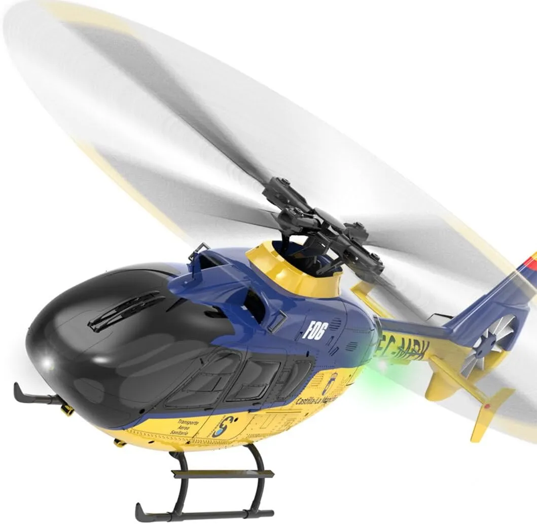 YU Xiang F06 RC Helicopter for Adults, EC-135 1:36 Scale 6CH Brushless Direct Drive, 3D/6G Flight Modes No Tail Rotor Design, Gift for Adults (RTF Version/Yellow & Blue)