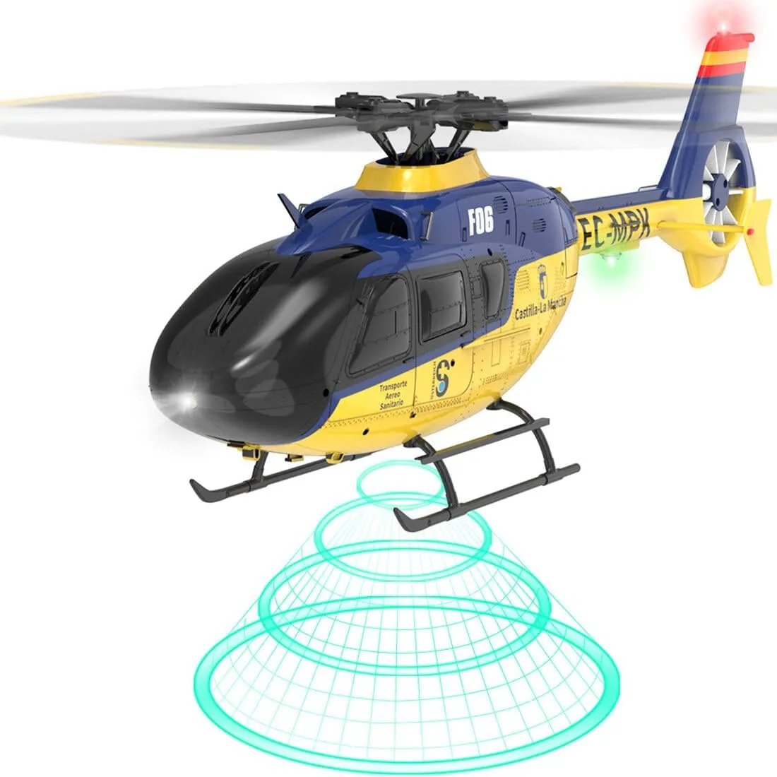 YU Xiang F06 RC Helicopter for Adults, EC-135 1:36 Scale 6CH Brushless Direct Drive, 3D/6G Flight Modes No Tail Rotor Design, Gift for Adults (RTF Version/Yellow & Blue)