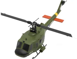 YU Xiang F07 RC Helicopter, 1/34 Scale UH-1 Huey 2.4GHz 6CH Brushless Flybarless Model with Optical Flow Positioning – RTF Version, Mode 1/2, Direct Drive System