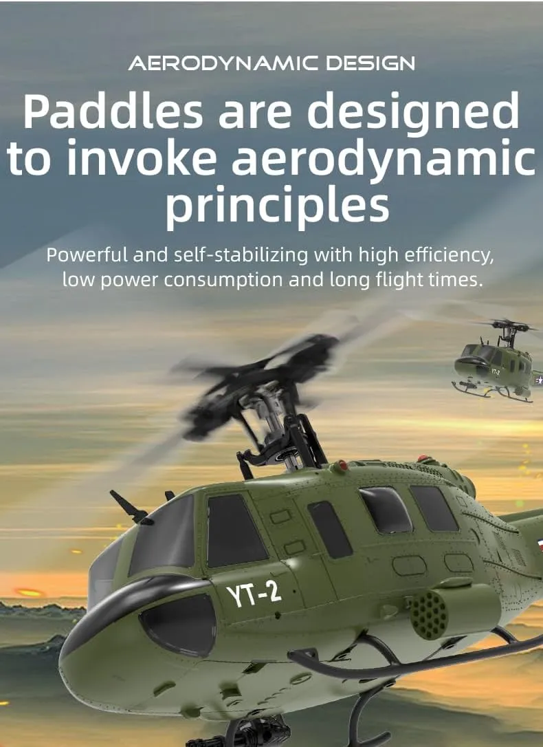 YU Xiang F07 UH-1 RC Helicopter for Adults, 1/34 Scale 2.4G 6CH Brushless Direct-Drive 6G Flybarless RC Helicopter Model with Optical Flow Positioning (1 Battery)
