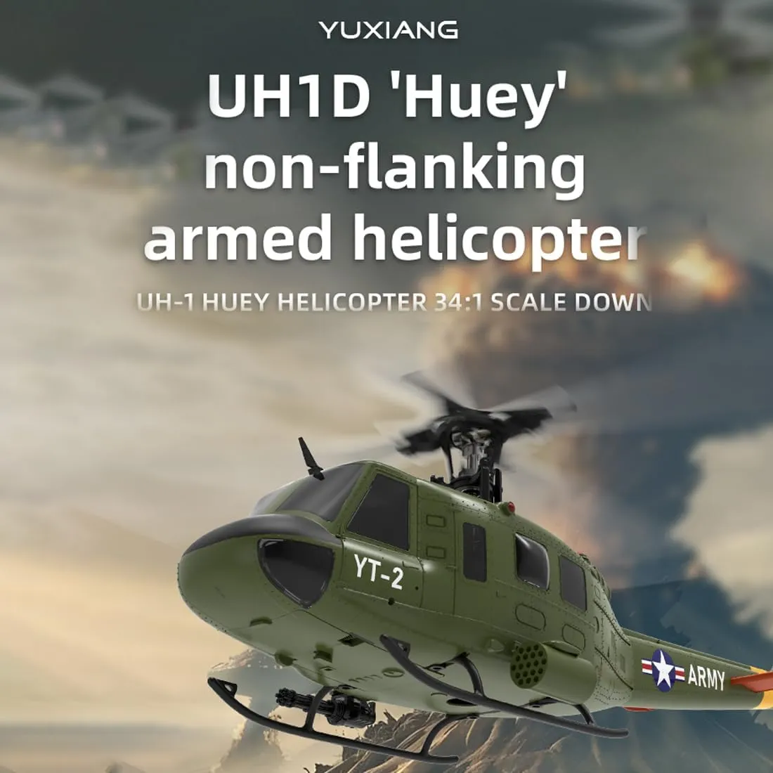YU Xiang F07 UH-1 RC Helicopter for Adults, 1/34 Scale 2.4G 6CH Brushless Direct-Drive 6G Flybarless RC Helicopter Model with Optical Flow Positioning (3 Battery)
