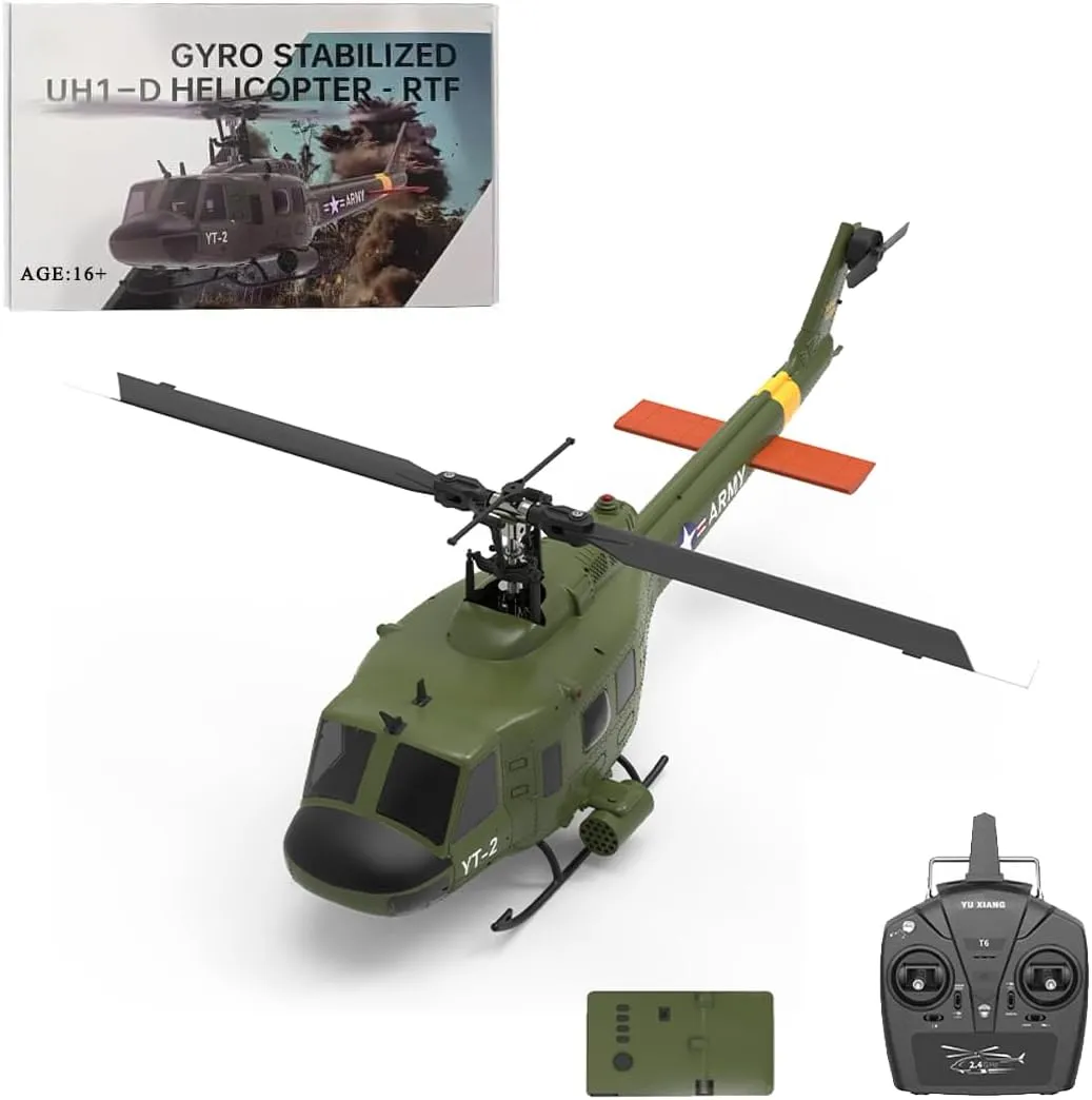 YU Xiang F07 UH-1 RC Helicopter for Adults, 1/34 Scale 2.4G 6CH Brushless Direct-Drive 6G Flybarless RC Helicopter Model with Optical Flow Positioning (3 Battery)