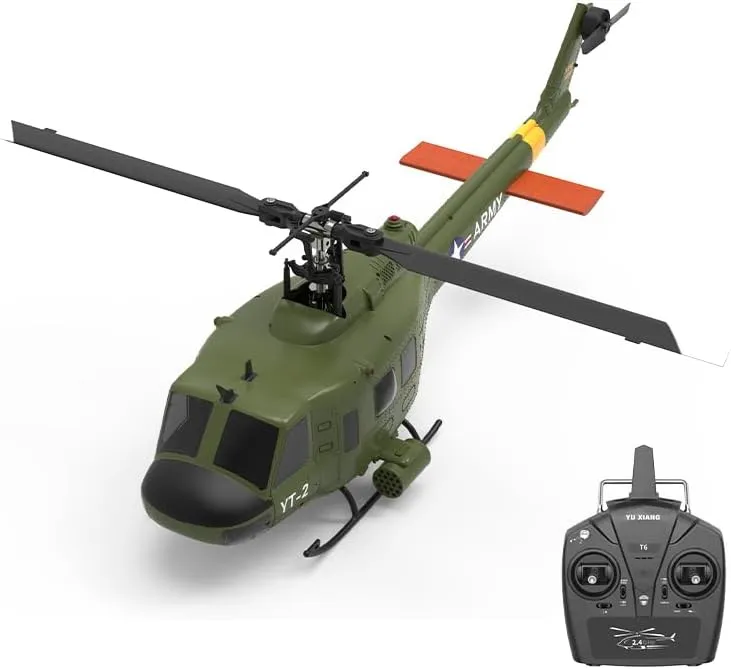 YU Xiang F07 UH-1 RC Helicopter for Adults, 1/34 Scale 2.4G 6CH Brushless Direct-Drive 6G Flybarless RC Helicopter Model with Optical Flow Positioning (3 Battery)