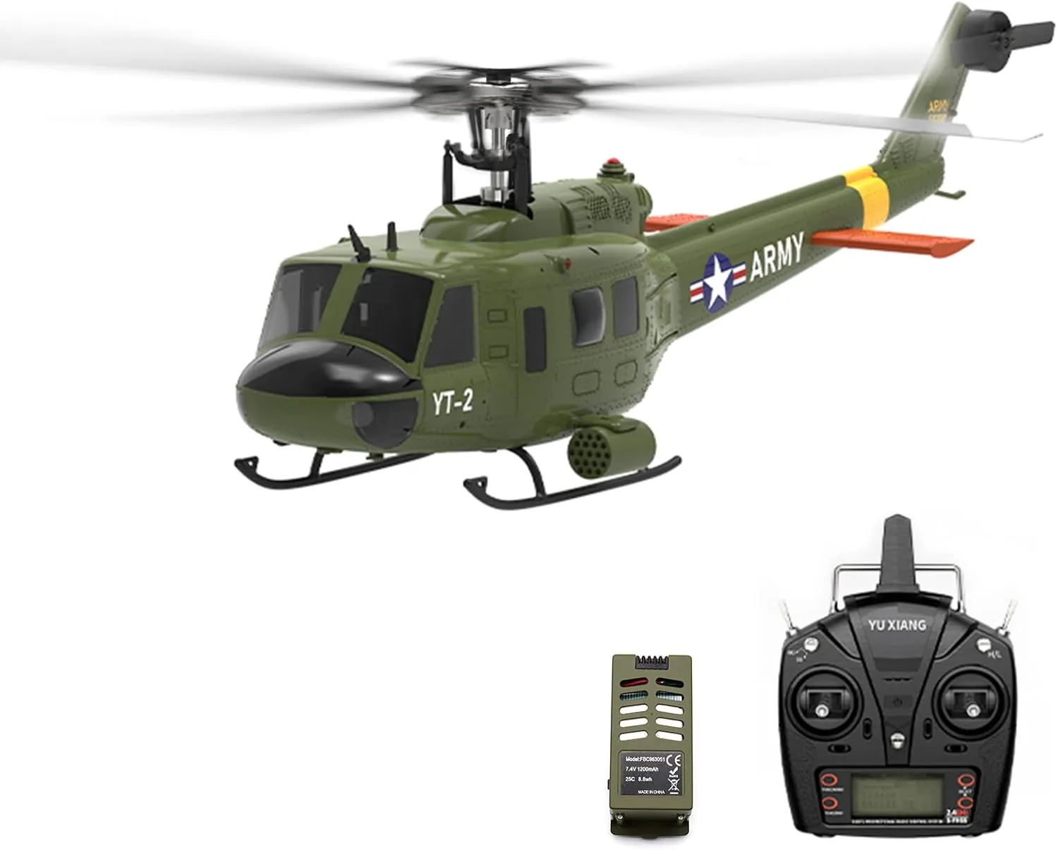 YU Xiang F07-V Bell UH-1 Huey RC Helicopter for Adults, 1/34 2.4G 6CH Brushless Direct-Drive 3D/6G Flybarless Helicopter Model, 6-Axis Gyro Brushless Flybarless Helicopter (1 Battery)