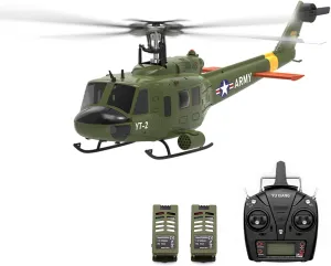 YU Xiang F07-V Bell UH-1 Huey RC Helicopter for Adults, 1/34 2.4G 6CH Brushless Direct-Drive 3D/6G Flybarless Helicopter Model, 6-Axis Gyro Brushless Flybarless Helicopter (2 Batteries)