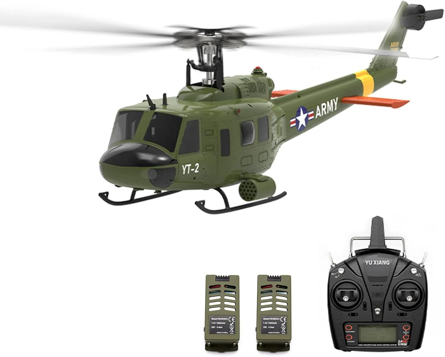 YU Xiang F07-V Bell UH-1 Huey RC Helicopter for Adults, 1/34 2.4G 6CH Brushless Direct-Drive 3D/6G Flybarless Helicopter Model, 6-Axis Gyro Brushless Flybarless Helicopter (2 Batteries)
