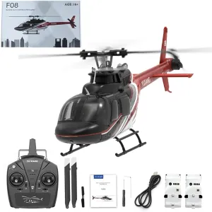 YU Xiang F08 1/27 Scale Bell 206 Rc Helicopter for Adults 2.4G 6CH Brushless Direct-Drive 6G Flybarless RC Helicopter Model with Optical Flow Positioning (RTF Version/2 Battery)