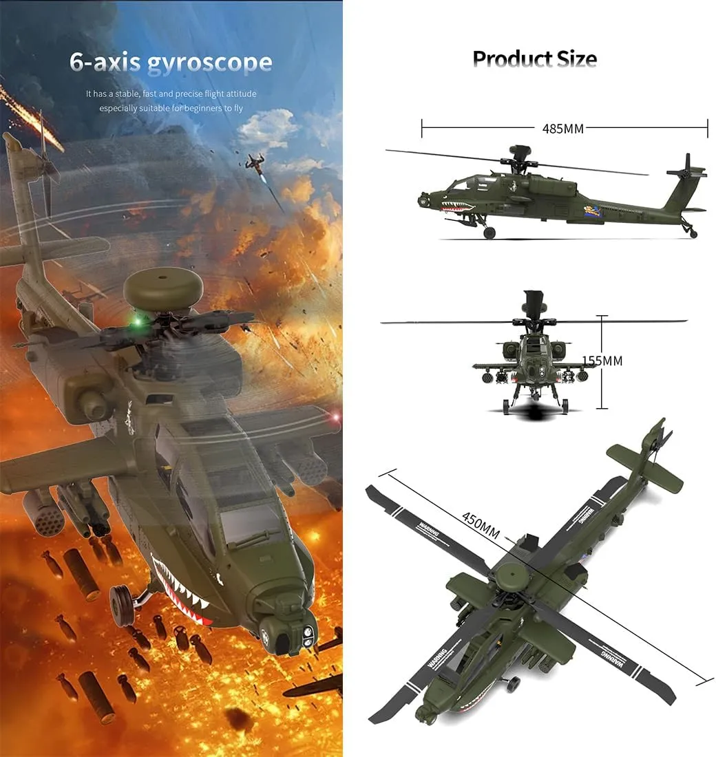 YU Xiang F11 AH64 RC Helicopter for Adults, 2.4G 6CH Apache Remote Control Helicopter, Dual-Axis Co-Drive Flybarless 6G/3D Stunt RC Airplane for Adults with Camera (RTF/2 Battery)