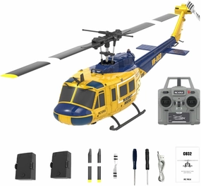 YU Xiang UH-1 Huey C032 RC 1/48 Hubschrauber, 2.4G 6CH Flybarless Aerobatic Helicopter Model with Optical Flow Positioning and Inverted Flight Function - RTF