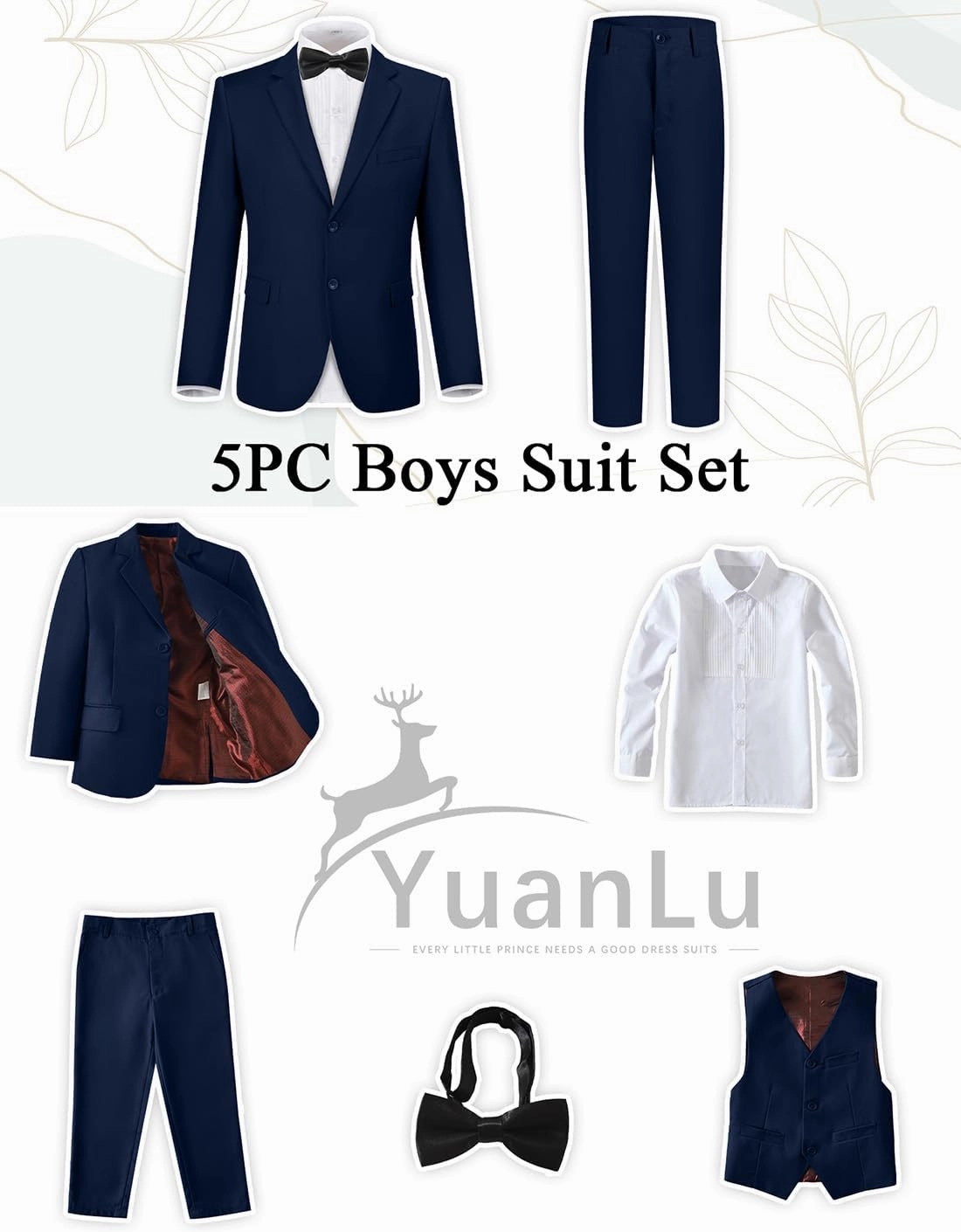 YuanLu Boys Suit for Kids Tuxedo Wedding Ring Bearer Outfit Boy Formal Suits 5 Piece Slim Fit Dresswear Suit Set