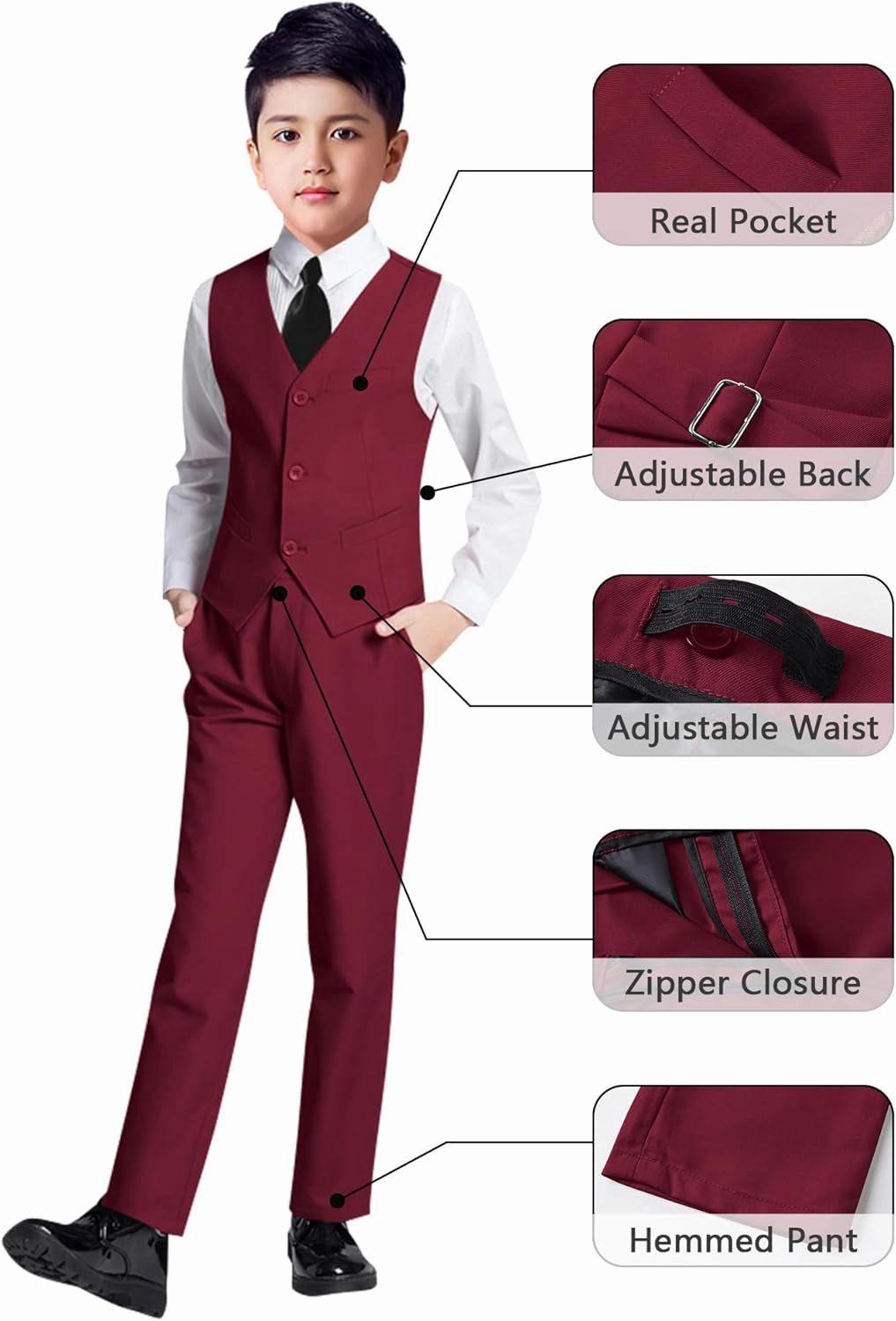 YuanLu Boys Suit for Kids Tuxedo Wedding Ring Bearer Outfit Boy Formal Suits 5 Piece Slim Fit Dresswear Suit Set