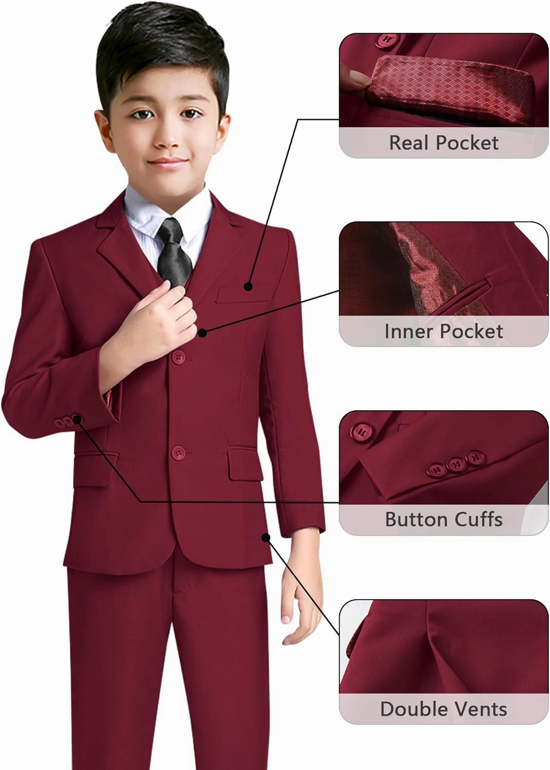 YuanLu Boys Suit for Kids Tuxedo Wedding Ring Bearer Outfit Boy Formal Suits 5 Piece Slim Fit Dresswear Suit Set