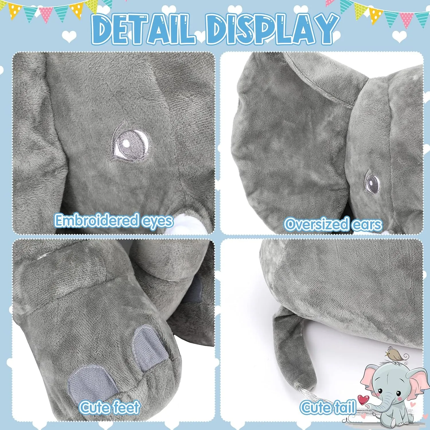 Yulejo Giant Stuffed Elephant Plush Animal Toy Large Soft Stuffed Animal Party Favor Huge Gray Elephant Plush Doll for Kids Girlfriend Home Decor(39.4inch)