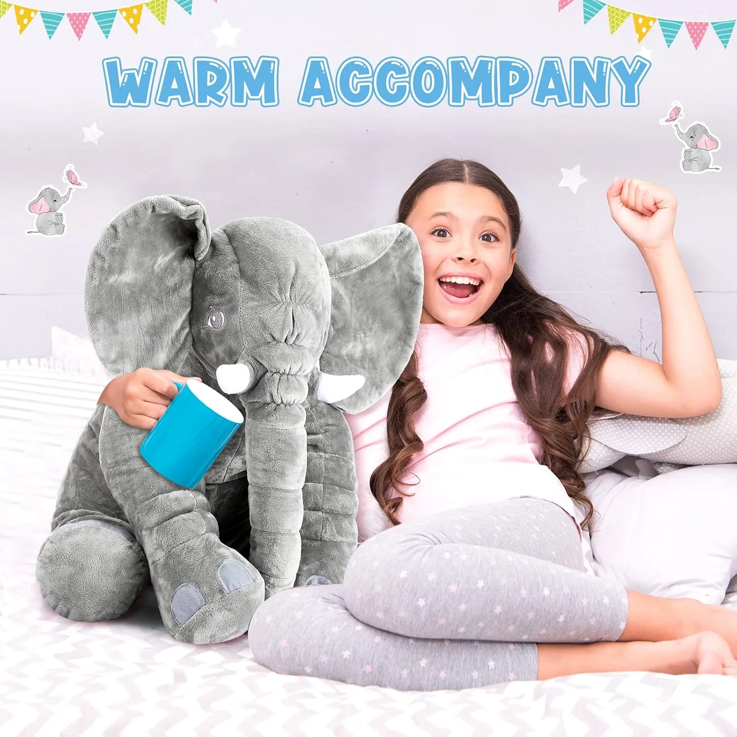 Yulejo Giant Stuffed Elephant Plush Animal Toy Large Soft Stuffed Animal Party Favor Huge Gray Elephant Plush Doll for Kids Girlfriend Home Decor(39.4inch)