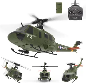 YUXIANG F07 1/34 Scale UH-1 Huey RC Helicopter, 2.4G 6CH Brushless Direct-Drive Remote Control Helicopter, 6G Flybarless Military RC Aircraft Model with Optical Flow Positioning