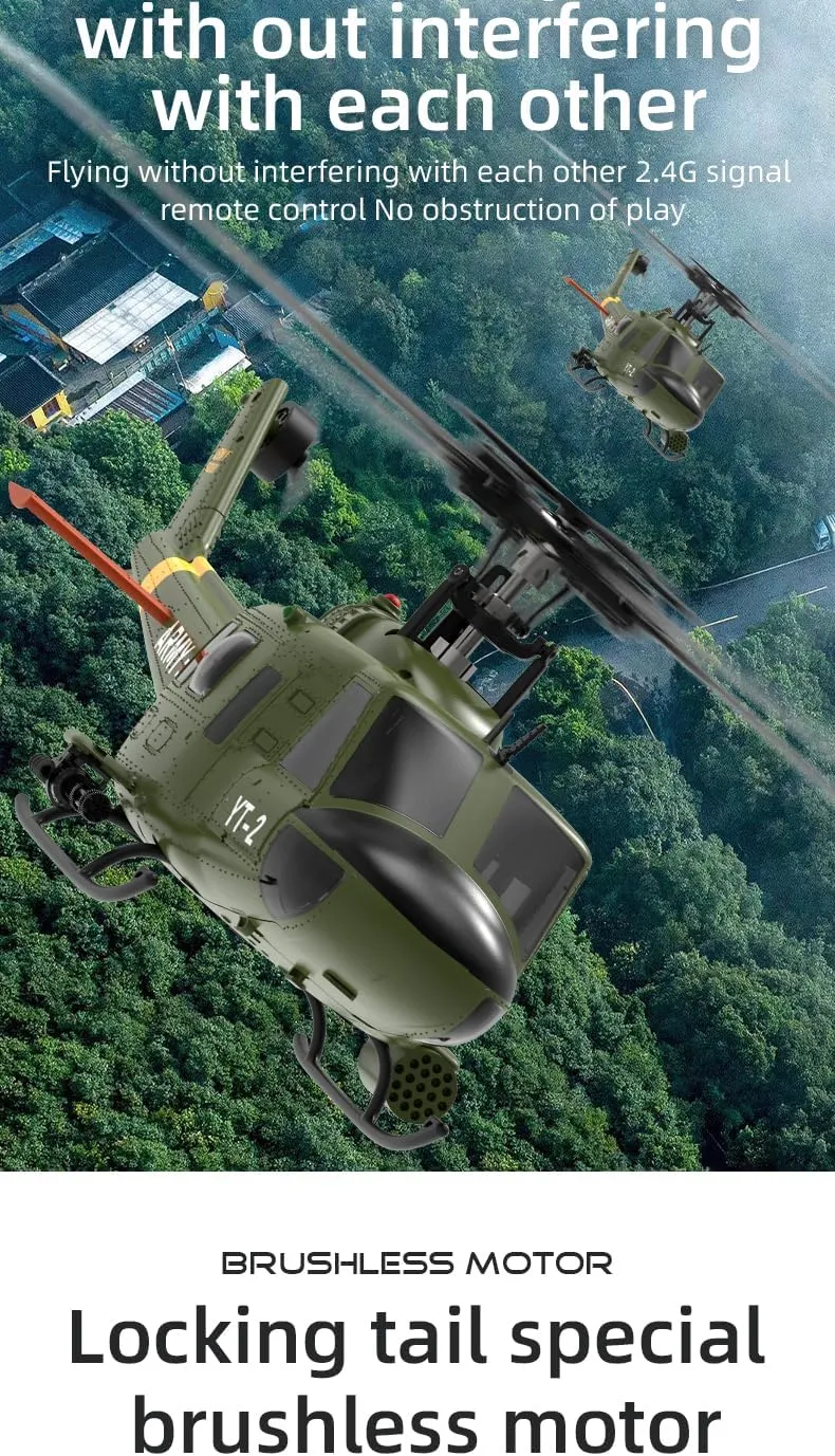 YUXIANG F07 UH-1 Huey RC Helicopter Model, 1/34 2.4G 6CH 6G/3D Brushless Direct-Drive Flybarless Military RC Aircraft for Adults Advanced Players, Optical Flow Positioning - RTF