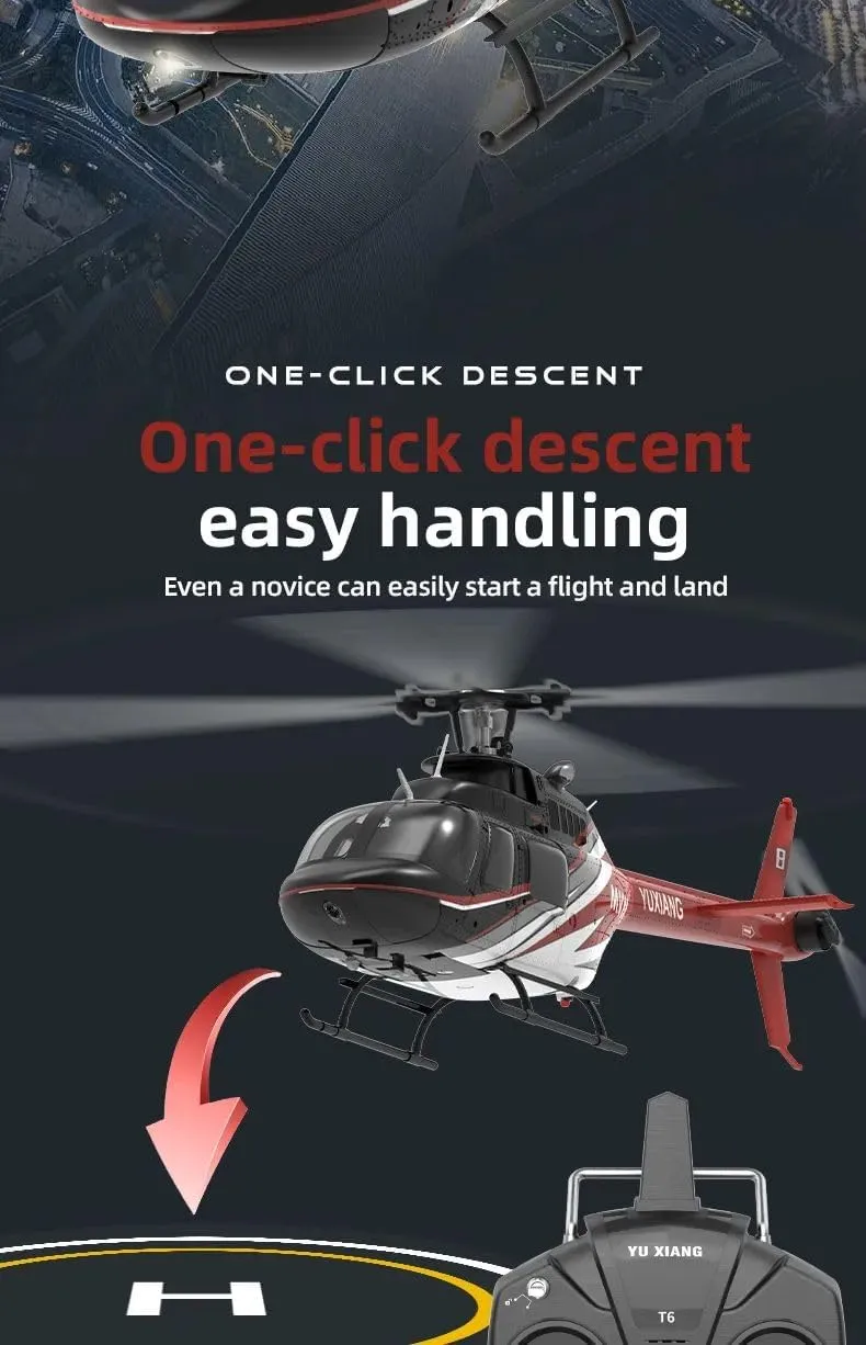 YUXIANG F08 Bell 206 RC Helicopter for Adults, 1/27 2.4G 6CH Brushless Direct-Drive 6G Flybarless RC Helicopter with 6-Axis Gyro Optical Flow Positioning, RTF/ 4 Battery