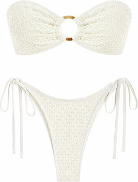 ZAFUL Women's Bandeau Bikini Strapless O Ring Lace Tie Back High Cut Two Piece Swimsuit Bathing Suits