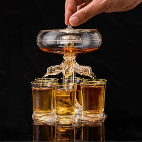 Zcvtbye Party Drink Shot Dispenser with 6 Gilded Rim Shot Glasses Set - Acrylic Touchless Liquor Dispenser and Holder Shot Pourer for Beverage | Cider | Cocktail - Fun Bar Tools Home Gifts(G2)