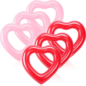 Zhanmai 6 Pack Heart Inflatable Swim Tube 47.3 x 39.4 Inch Heart Shaped Swimming Pool Float Loungers Red Pink Beach Party Floatie Inflatable Swimming Tube Ring Summer Water Pool Toy for Adults
