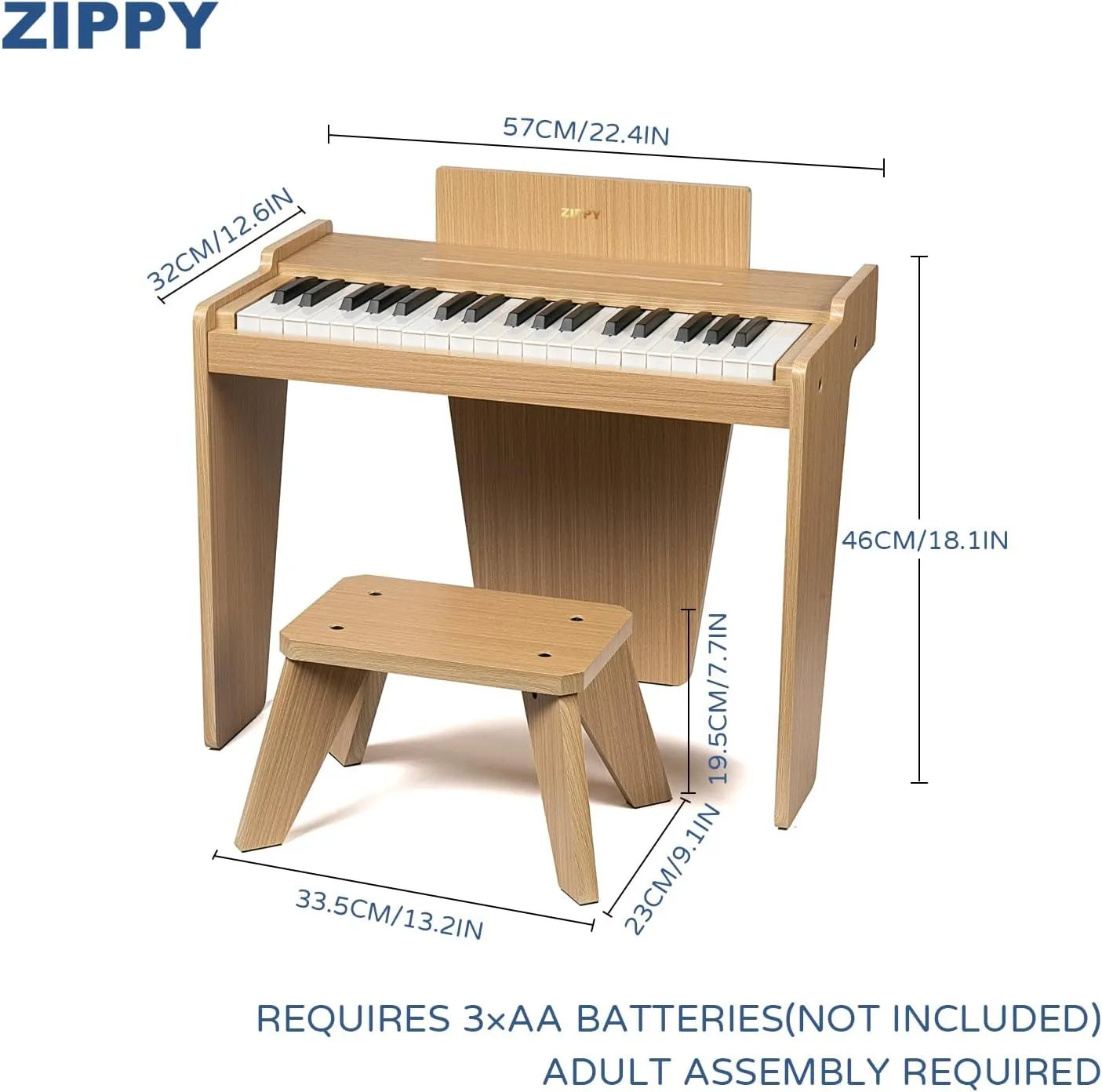 ZIPPY Kids Piano Keyboard, 37 Keys Digital Piano for Kids, Music Educational Instrument Toy, Wood Piano for 3  Girls and Boys, Oak Basic