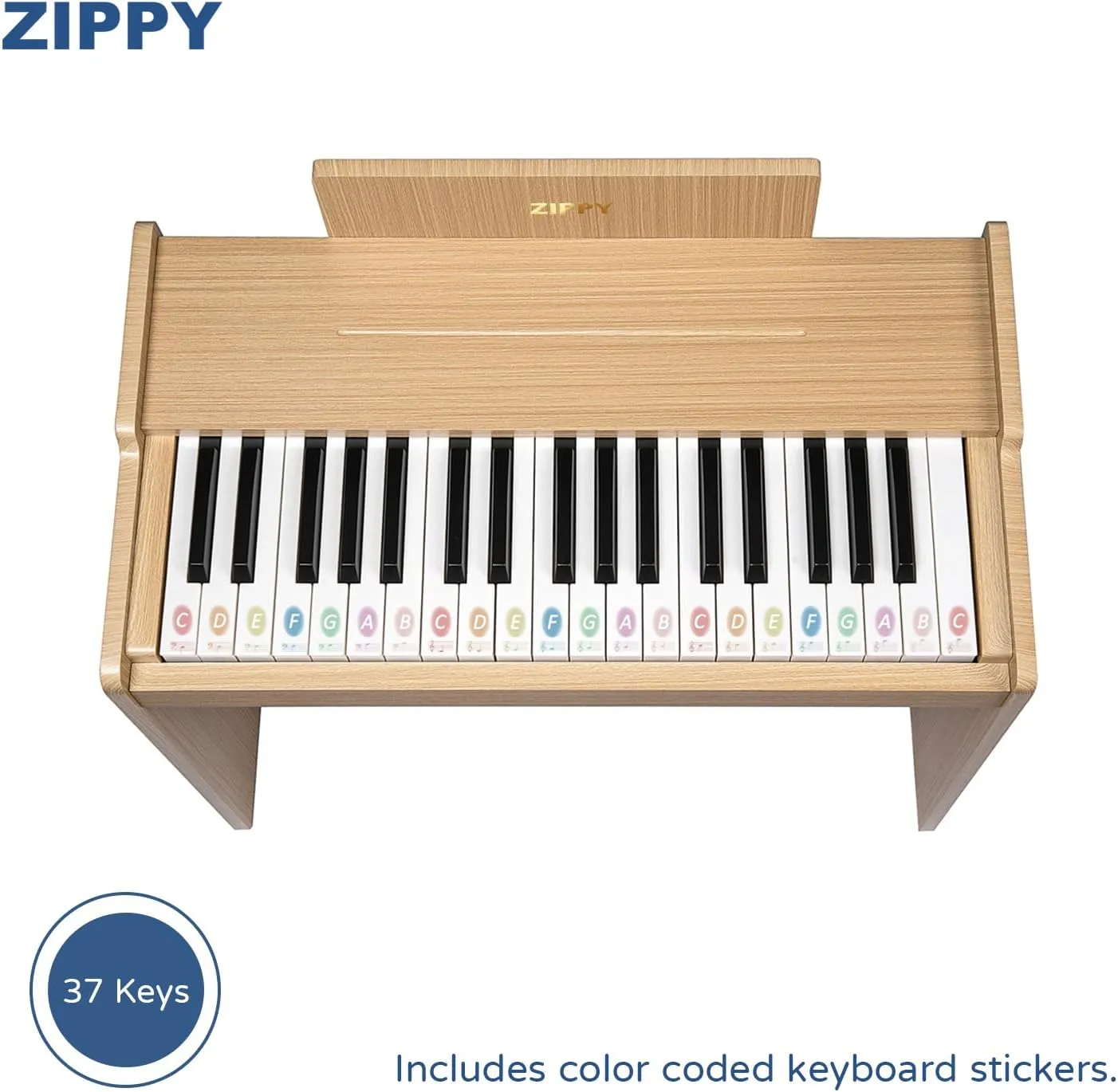 ZIPPY Kids Piano Keyboard, 37 Keys Digital Piano for Kids, Music Educational Instrument Toy, Wood Piano for 3  Girls and Boys, Oak Basic