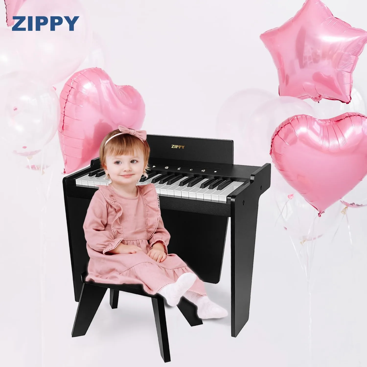 ZIPPY Kids Piano Keyboard, 37 Keys Digital Piano for Kids, Touch Sensitive Control Panel, Built-in Songs, Volume Adjustable, Music Educational Instrument, Wood Piano for 3  Girls and Boys, Black Plus