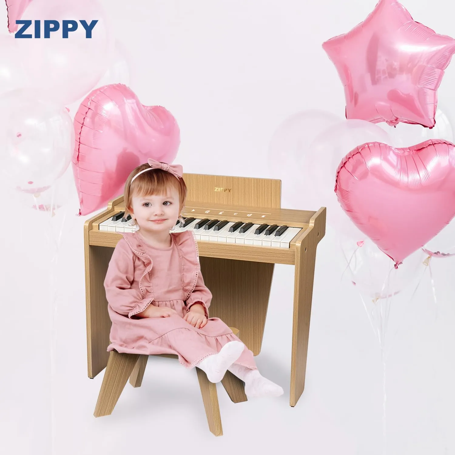 ZIPPY Kids Piano Keyboard, 37 Keys Digital Piano for Kids, Touch Sensitive Control Panel, Built-in Songs, Volume Adjustable, Music Educational Instrument, Wood Piano for 3  Girls and Boys, Oak Plus