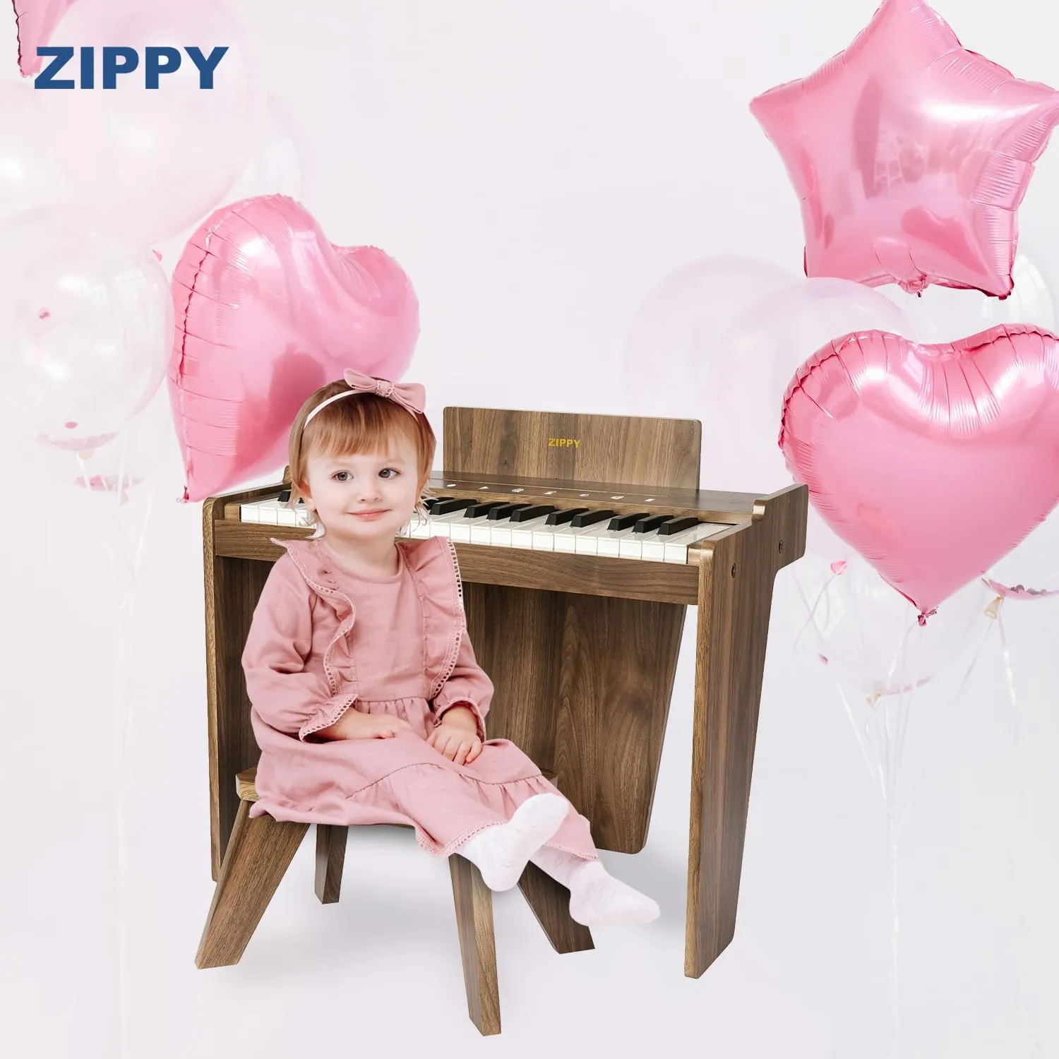 ZIPPY Kids Piano Keyboard, 37 Keys Digital Piano for Kids, Touch Sensitive Control Panel, Built-in Songs, Volume Adjustable, Music Educational Instrument, Wood Piano for 3  Girls and Boys, Walnut Plus