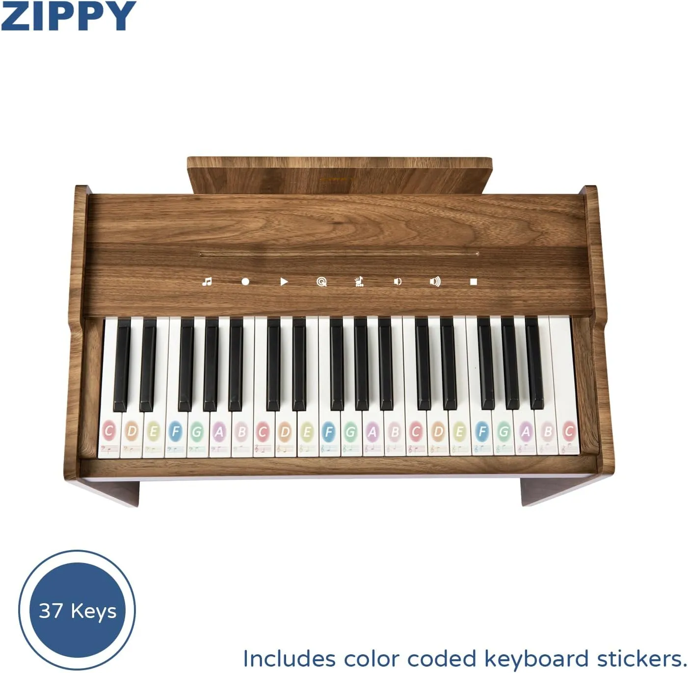 ZIPPY Kids Piano Keyboard, 37 Keys Digital Piano for Kids, Touch Sensitive Control Panel, Built-in Songs, Volume Adjustable, Music Educational Instrument, Wood Piano for 3  Girls and Boys, Walnut Plus