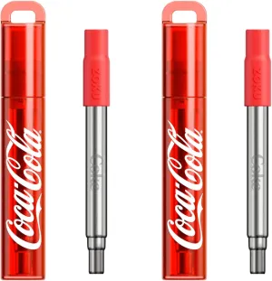 ZOKU Coca-Cola Reusable Pocket Straw, Telescopic Stainless Steel Drinking Straw with Silicone Mouthpiece, Adjustable to 9 Inches, Set of 2