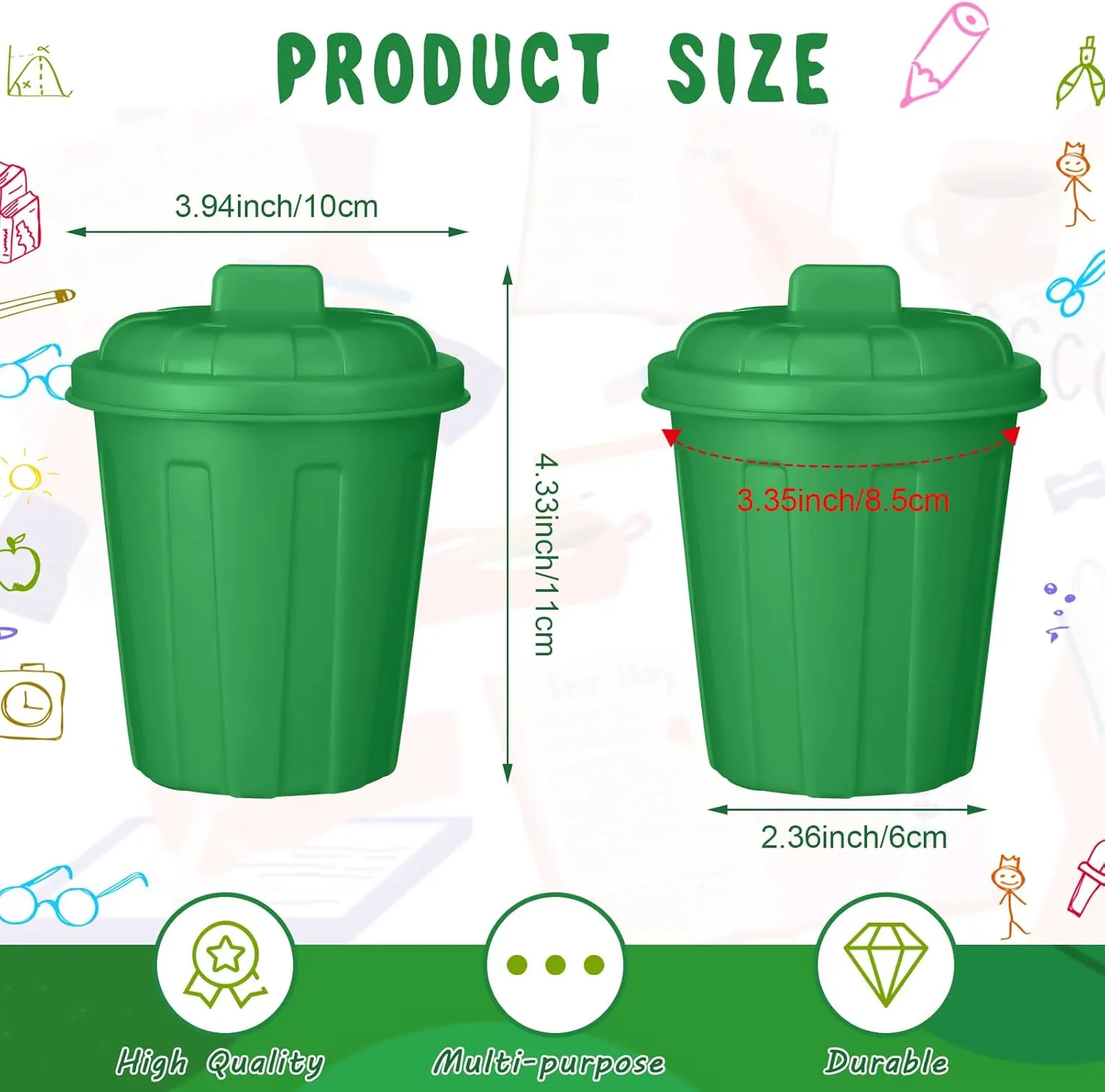 Zubebe 24 Pcs Green Mini Trash Can Mini Toy Garbage Can Small Desktop Storage Bin with Lids for Trash Party Favor Garbage Truck Birthday Decoration Party Supplies Home School Classroom