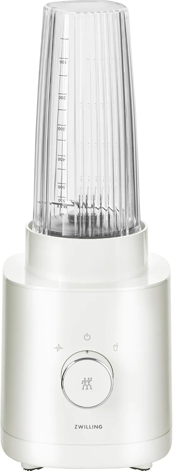 ZWILLING Enfinigy Personal Blender, Piranha Teeth Cross Blade for Ultimate Blending, Smoothies, Shakes and More, 20 fl oz Breakproof Travel Cup with Lid, BPA Free, White