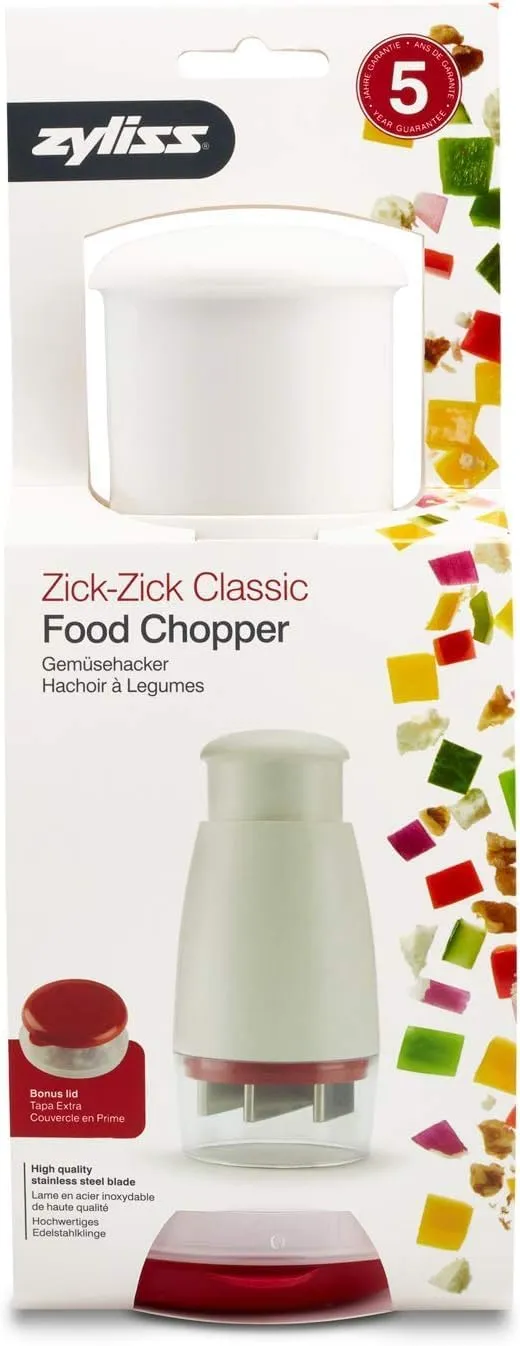 Zyliss Zick Zick Classic Food Chopper - Manual Food Chopper - Onion, Tomato & Vegetable Cutter - Stainless Steel & Dishwasher Safe Food Dicer - White, 9"